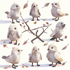 Little Dove Bird Cute character multiple posses and expression children's book illustration style