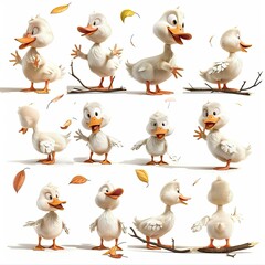 Little Duck Cute character multiple posses and expression children's book illustration style