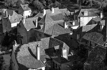 French old houses in Périgord in black and white