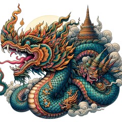 Fototapeta premium Buddha image with Naga, tattoo drawing