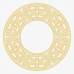 Circular decorative gold ornament.
