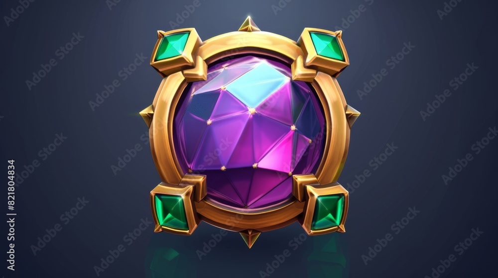 Aufkleber game button with gold frame sprite for animation. rpg title sign design on dark background. 3d banne