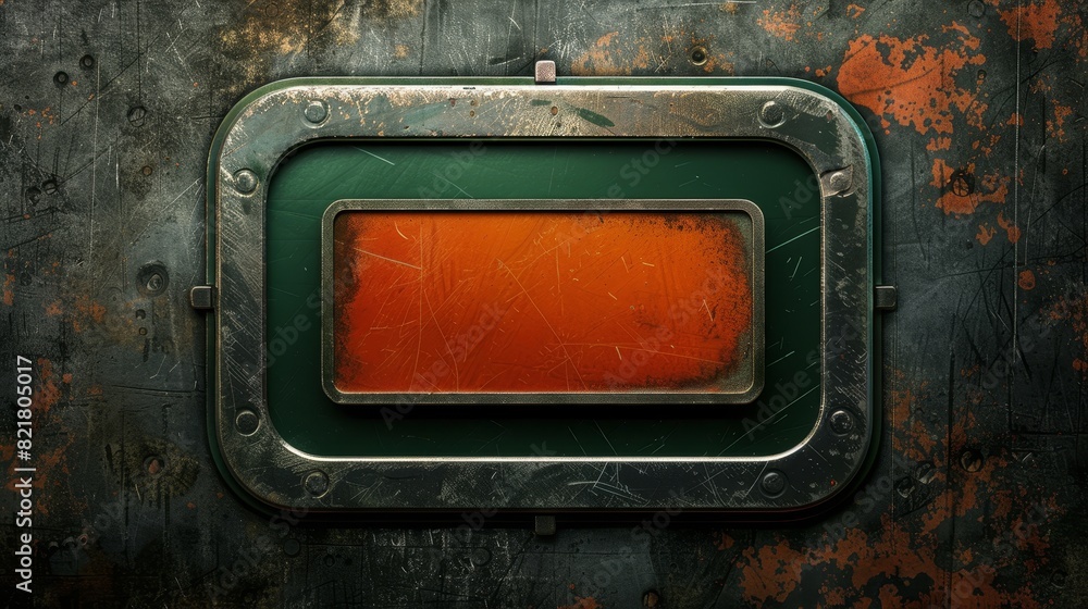 Poster ui icon with metal frame sprite for medieval ui game. fantasy rpg logo design on dark background. is