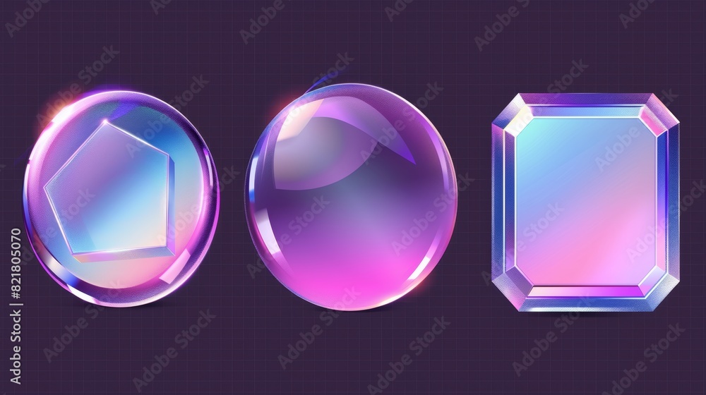 Poster this illustration shows a 3d crystal glass texture texture with holographic gradients. modern circle