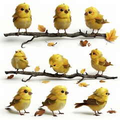 Little Finch Bird Cute character multiple posses and expression children's book illustration style