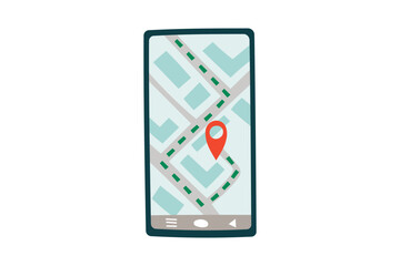 Travel destinations summer concept. Phone screen with point of destination isolated on white. Flat hand drawn illustration.