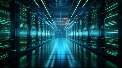 Fototapeta premium Generative ai collage image picture photo of data center interior with server storage high quality protection