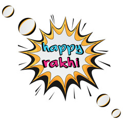 Happy rakhi text on pop art frame and png background for Raksha Bandhan concept.