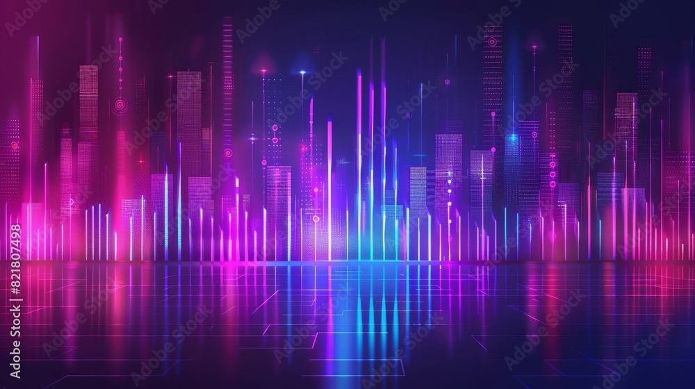 Aufkleber an abstract sound light modern background with neon audio voice wave patterns. a radio pulse curve d