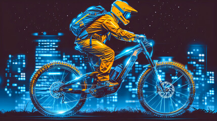 Fototapeta premium Neon night rider, urban cycling fantasy