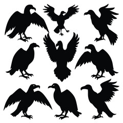 Set of Vulture animal black Silhouette Vector on a white background