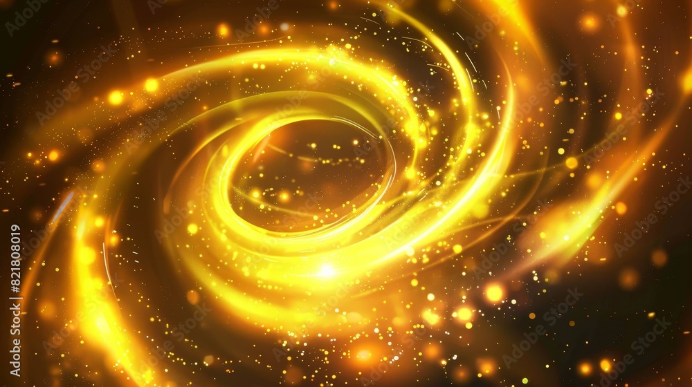 Poster a gold magic glow line effect with neon swirl shine moderns. a spiral vortex with shiny particles. a
