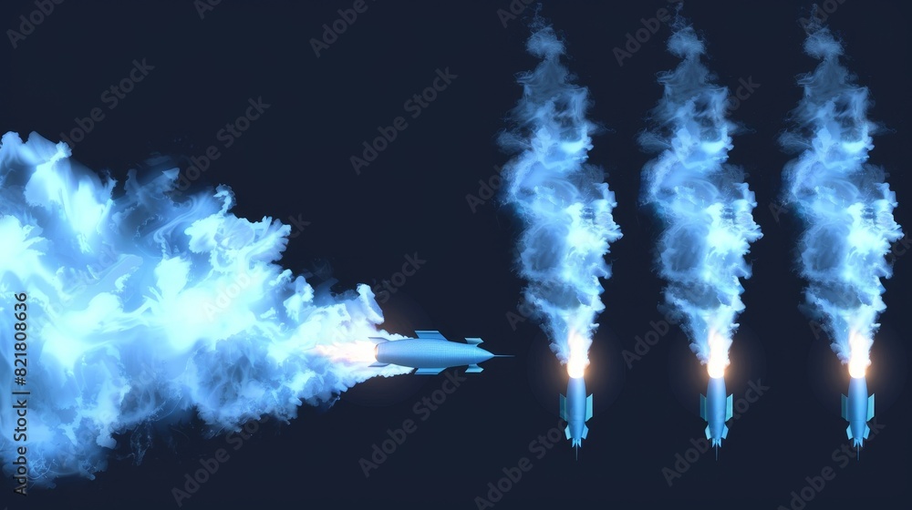 Aufkleber firejet launch smoke trail modern effect. 3d rocket speed cloud texture with flame isolated. spacesh
