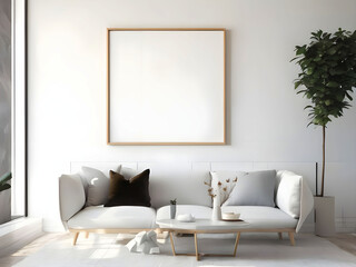 Frame mockup in modern interior room, living room gallery wall mockup, poster mockup, 3d render