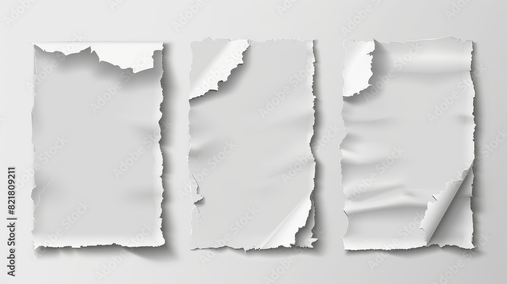 Poster torn paper edge note modern texture. notebook border label isolated shape set. newspaper page strip 