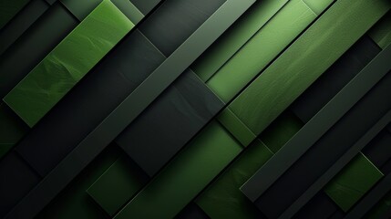 Green and black geometric shapes form an abstract background pattern.
