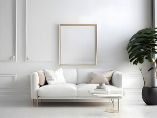 Fototapeta premium Frame mockup in modern interior room, living room gallery wall mockup, poster mockup, 3d render