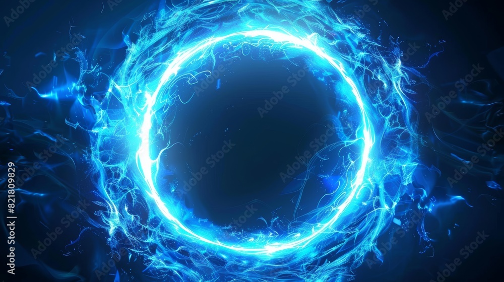 Aufkleber blue neon circle with gold speed spiral power element. interdimensional teleport glow. an abstract m