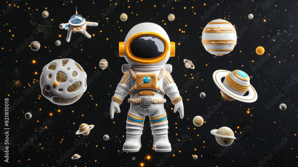 Poster a realistic galaxy universe cosmonaut and spaceship isolated ui icon design for vr video metaverse i