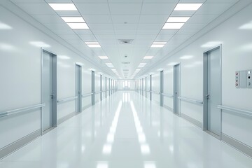 A bright corridor without people in a newly renovated hospital