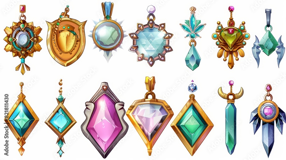 Poster medallion modern set of medieval medallions with gems of varying complexity for rpg achievement awar