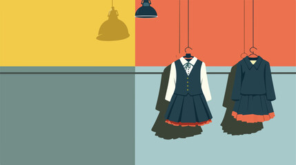Stylish school uniform hanging on color wall Vector style