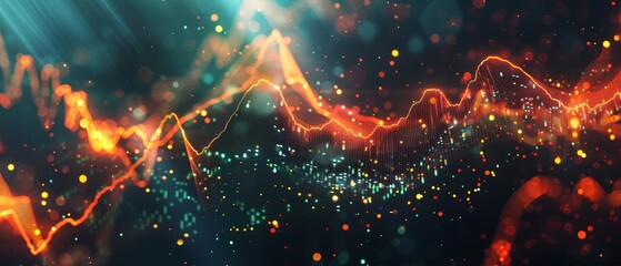 Abstract digital waveforms with vibrant colors, light streaks, and particle effects. Perfect for...