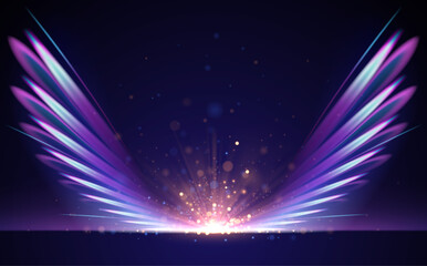 Abstract neon light wings with rays and sparks © d1sk