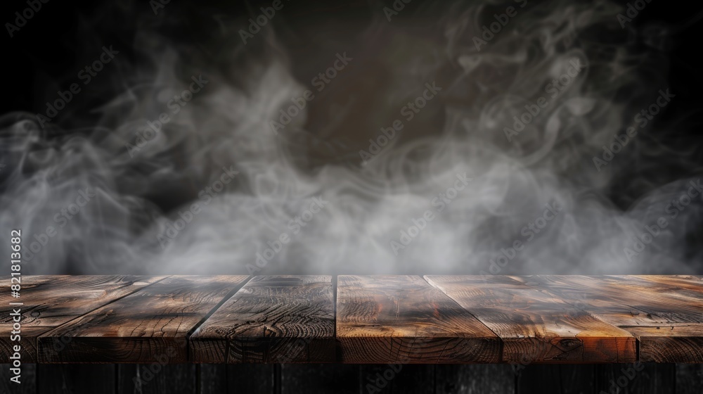 Poster 3d rustic display board side view for presentation design. wood texture dining desk surface with a r