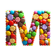Colorful canddy Letter M, PNG file. Generative AI