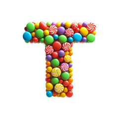 Colorful canddy Letter T, PNG file. Generative AI