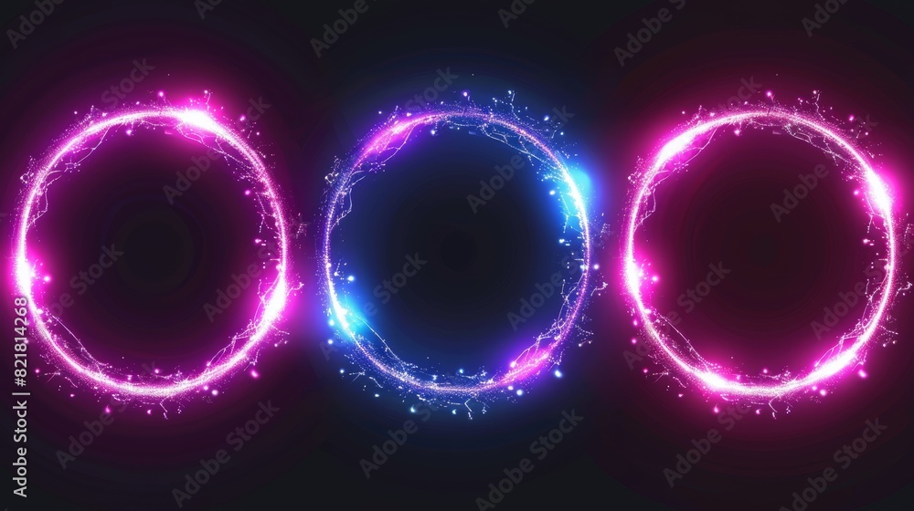 Poster neon circle halo with overlay effect on transparent background. realistic 3d modern illustration set