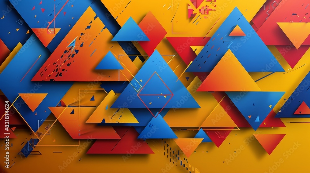 Poster background with a geometric pattern and color triangles.
