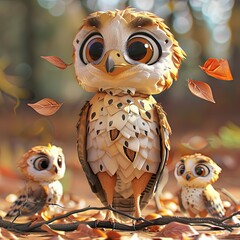 Little Hawk Bird Cute character multiple posses and expression children's book illustration style