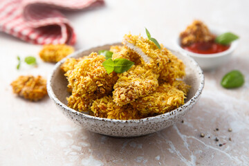 Homemade chicken nuggets with sauce