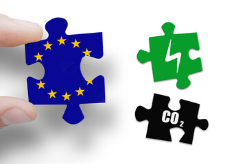 Puzzle made from Eu flag and CO2 sign