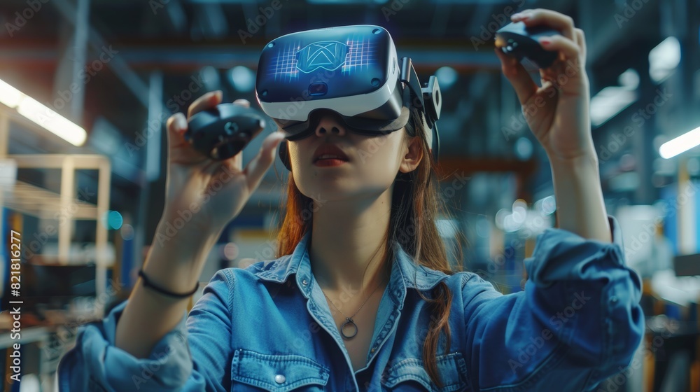 Poster she uses virtual reality technology for industrial design, development, and prototyping in cad softw