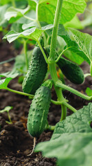 Close-up of a cucumber plant in a garden