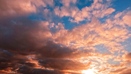 pretty sundown gold clouds on the sky background - photo of nature