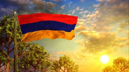 waving flag of Armenia at sunset for day of the flag - abstract 3D rendering