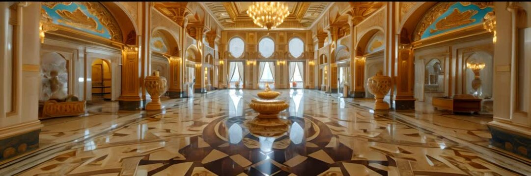 Arabian Palace Sea View, Grand Hamam, Hotel, Luxurious Oriental Interiors Arab Palace, Copy Space, Generative AI Illustration