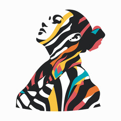 Vector fashion style illustration, afro woman in pop art style in different bright zebra color. Vector illustration