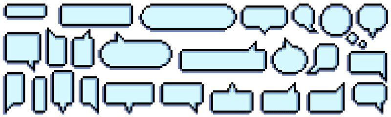 pixel Speech Bubble set. Talk bubble. bubble text, chatting box, message box 8 bit 16 bit retro game	