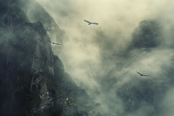 Eagles Soaring Over Stormy Coastal Cliffs