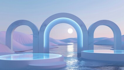 3D podium on stage background, geometric shape for product display presentation. Minimal scene for mockup products, stage showcase, promotion display.