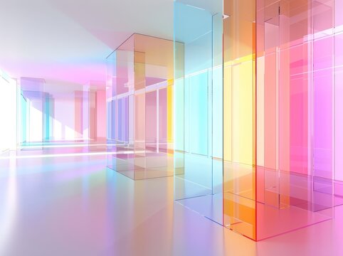 Acrylic empty podium for product presentation on neutral grey background transparent geometric pedestals : Generative AI