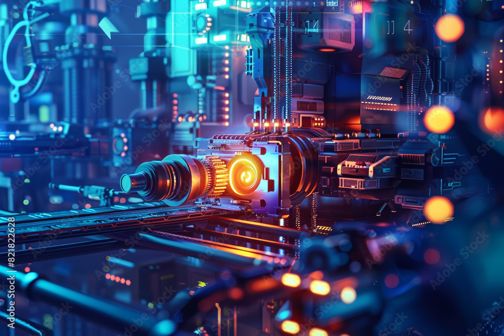 Poster smart factory concept, abstract tech background, demonstrating industry 40 revolution through automa