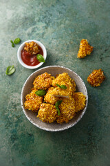 Homemade chicken nuggets with sauce