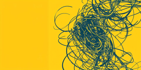 Tangled lines against a yellow background represent the complexity of mental health.