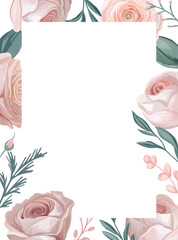 Pink roses floral frame for wedding